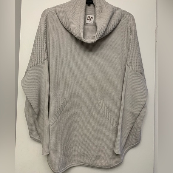 PLANET by Lauren G Sweaters - PLANET by Lauren G Cowl neck waffle comfy cotton sweater grey cozy long washable